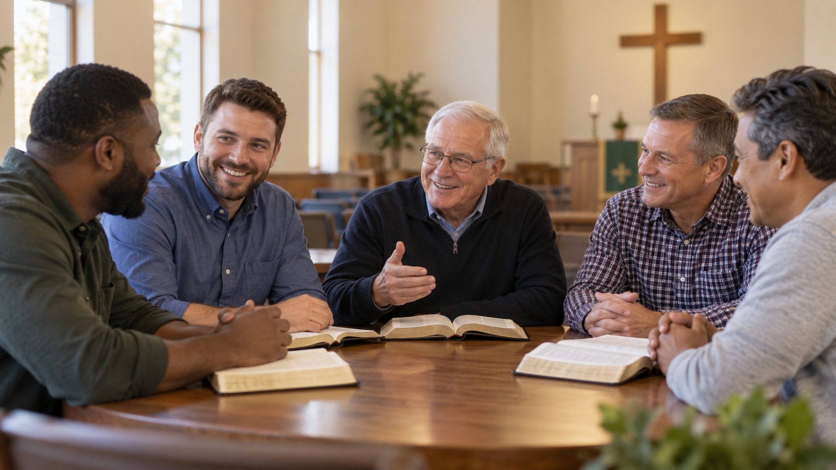 Men gathering in fellowship and faith